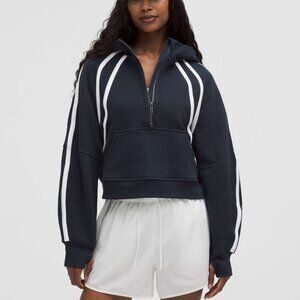 Scuba Oversized Half-Zip Hoodie *Trim (Waist Length) — True Navy / White